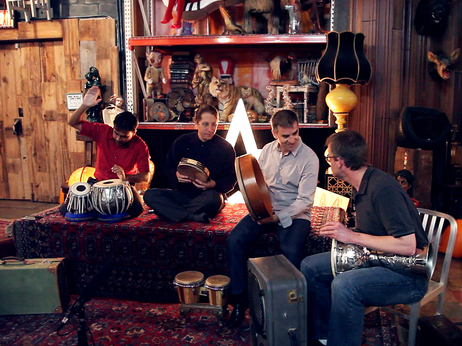 Sandeep Das, Shane Shanahan, Mark Suter and Joseph Gramley, percussionists in the Silk Road Ensemble, perform at ACME Studio in Brooklyn, New York, for a Field Recordings video shoot. Sandeep Das, Shane Shanahan, Mark Suter and Joseph Gramley, percussionists in the Silk Road Ensemble, perform at ACME Studio in Brooklyn, New York, for a Field Recordings video shoot.